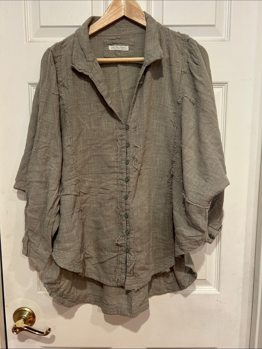 Free People We The Free Grey Gauze Button-Front Blouse